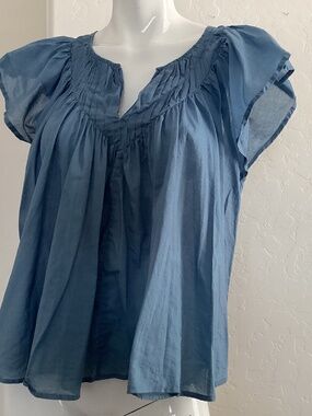 Maurice's, blue, woven flutter sleeve, no size, measurements indicate a large